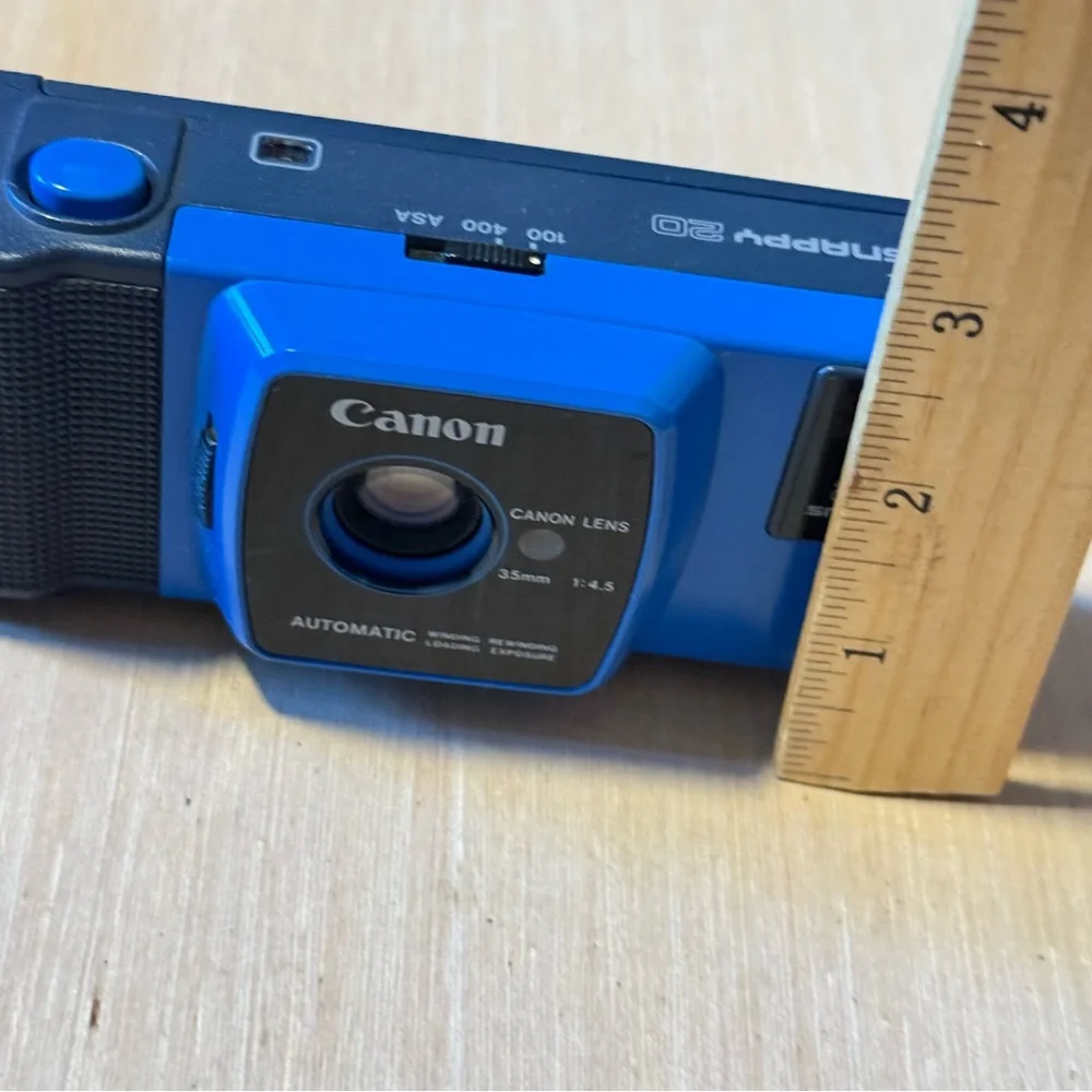 Canon Snappy 20 BLUE 35mm 1:4.5 Point & Shoot Film Camera Broken “Parts/Repair”